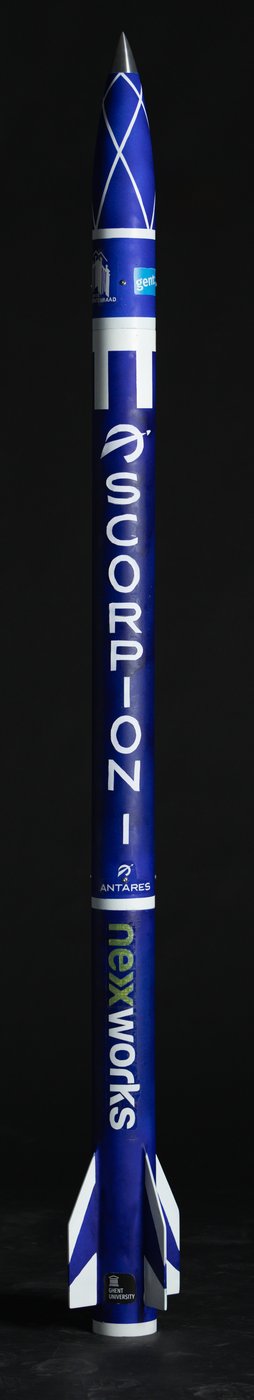 Scorpion I standing upright in the studio